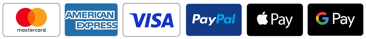 IMAGEN: the row of payment logos the checkout accepts — Visa, Mastercard, Amex, PayPal, Apple Pay